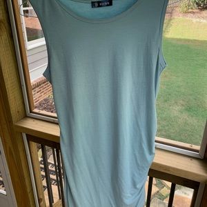 seafoam long dress w scrunch detail on left side